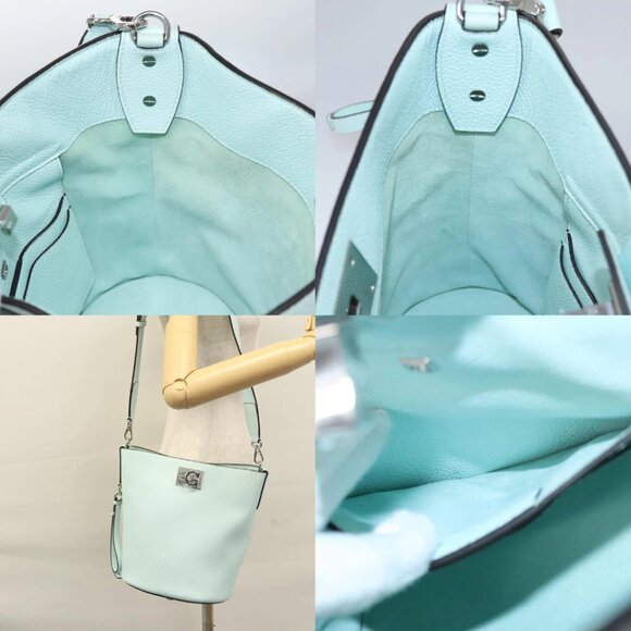 Salvatore Ferragamo Gancini Shoulder Bag Leather Silver Peppermint Auth BD070AV - Picture 15 of 16